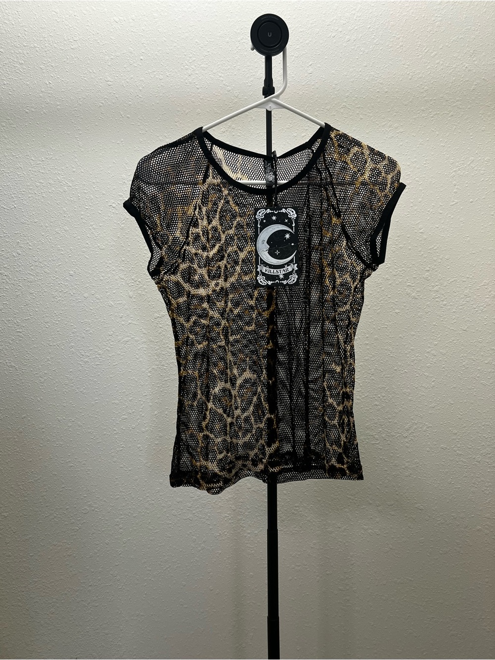 Killstar Leopard Mesh Short Sleeve Top - Black and Brown
